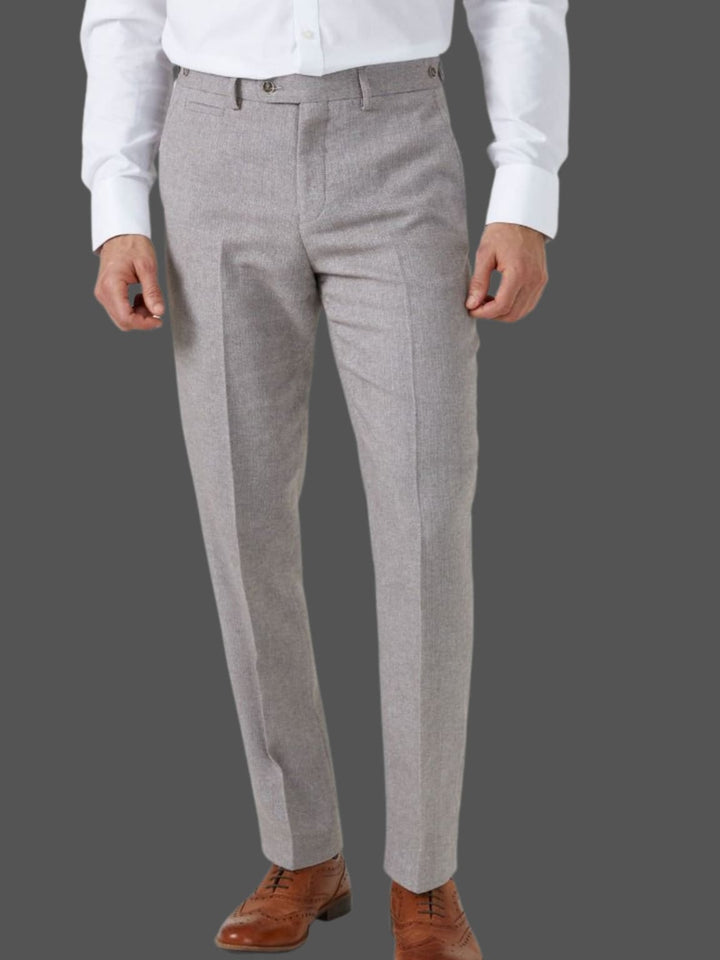 Skopes Jude Stone Beige Herringbone Tweed Tappered Trousers - 30S - Trousers