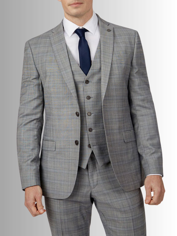 Ted Baker Grey Prince Of Wales Check Slim Suit Jacket - 36S - Jackets