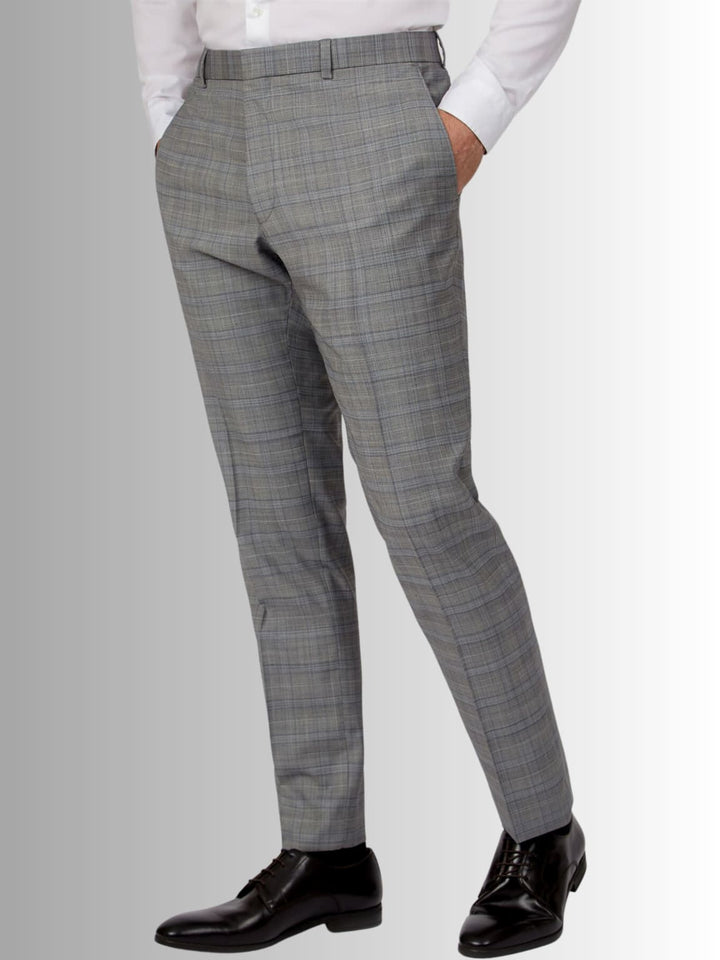 Ted Baker Grey Prince Of Wales Check Slim Suit Trousers - 30S - Trousers