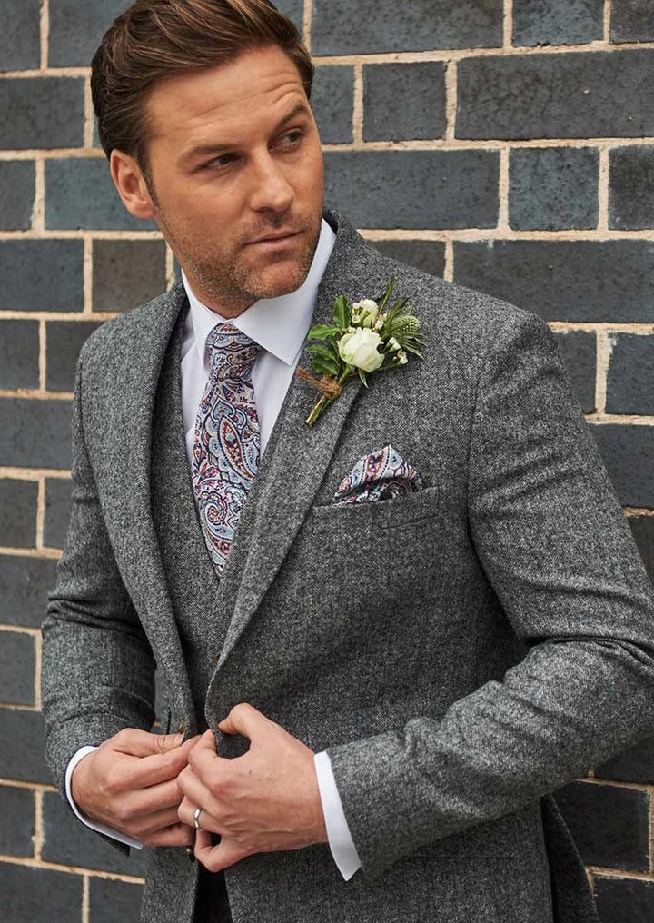Torre Albert Men’s Grey 3 Piece Pure British Wool Tweed Suit - Suits