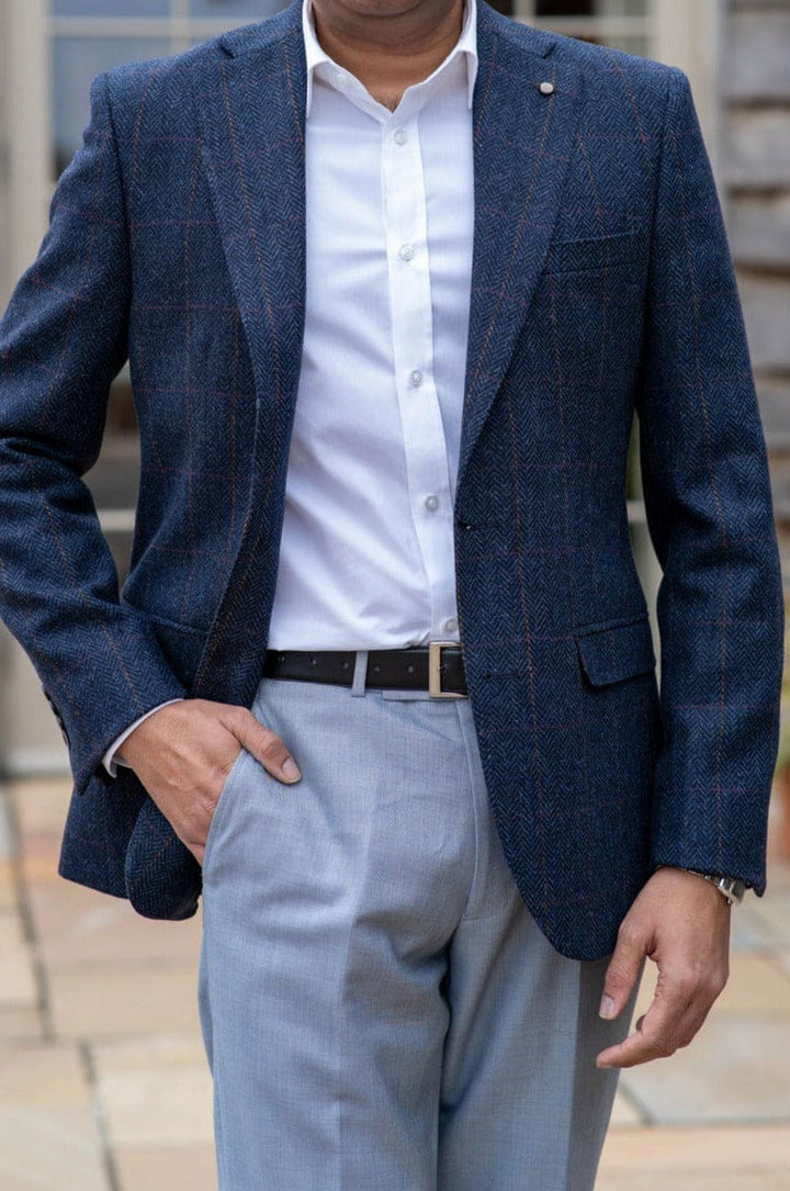 Torre Alex Premium Pure Wool Men’s Blue Tweed Blazer - 38S - Jackets