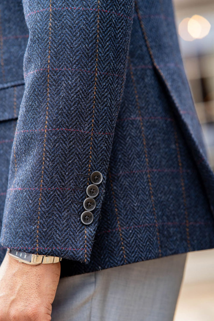 Torre Alex Premium Pure Wool Men’s Blue Tweed Blazer - Jackets