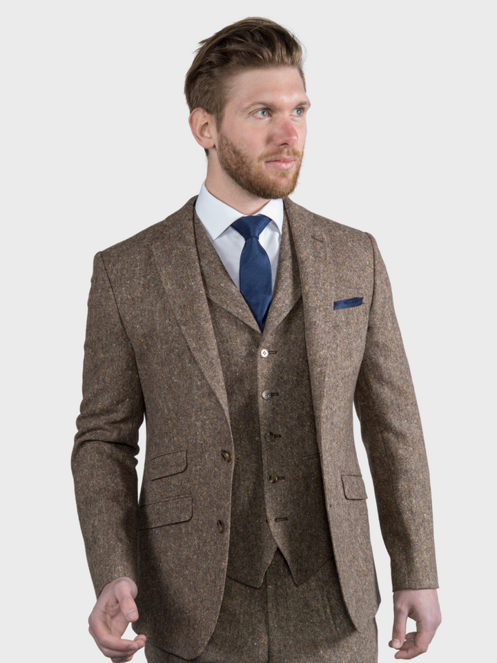 Brown Tweed Suit 100% Donegal Wool Men’s Three Piece Suit Elton by Torre - Suit & Tailoring