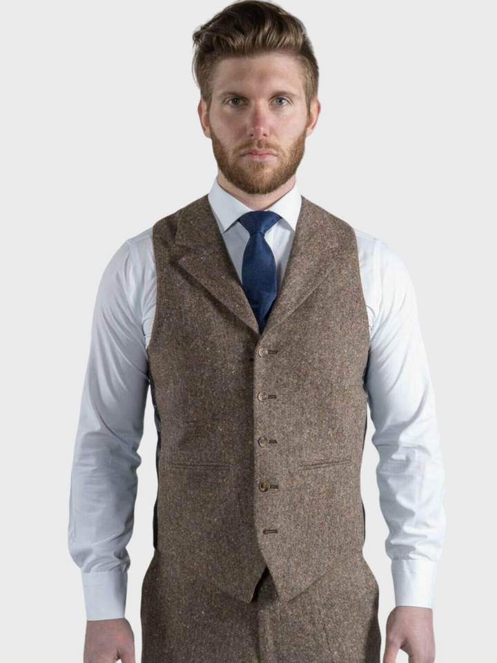 Brown Tweed Suit 100% Donegal Wool Men’s Three Piece Suit Elton by Torre - Suit & Tailoring