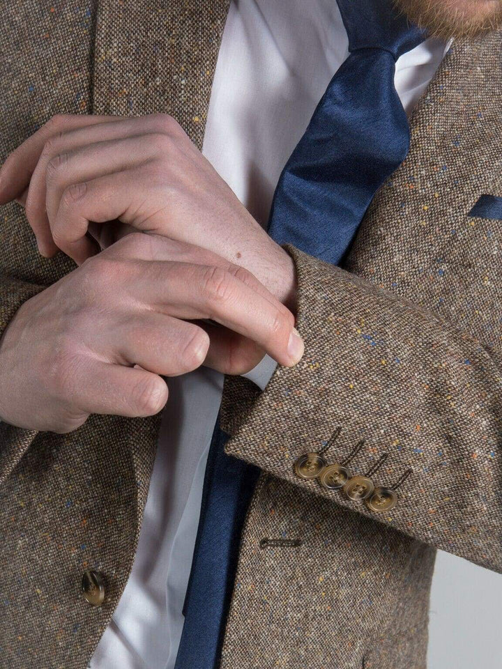 Torre Elton Tweed 100% Wool Mens Brown Donegal Tweed Mix & Match Suit - Suit & Tailoring