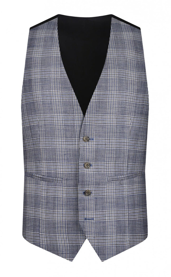 Torre Colt Blue Check Men’s Waistcoat - 34R - Suit & Tailoring