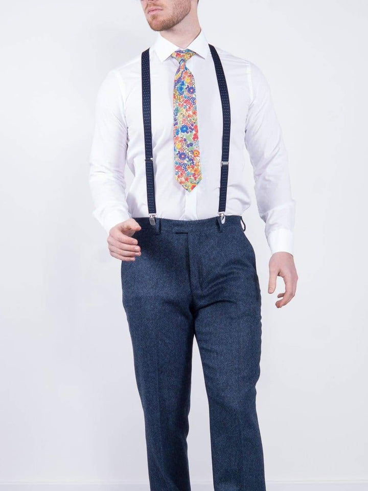 Torre Blue 100% British Wool Herringbone Tweed Trousers - 32S - Suit & Tailoring