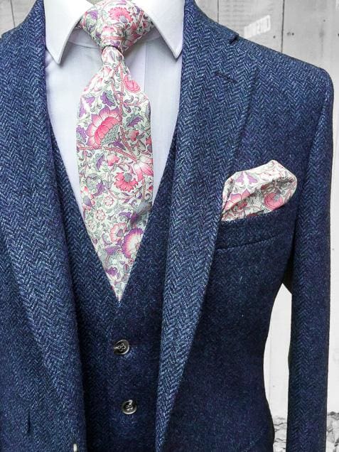 Torre Mens Blue 3 Piece 100% British Wool Tweed Suit - Suit & Tailoring