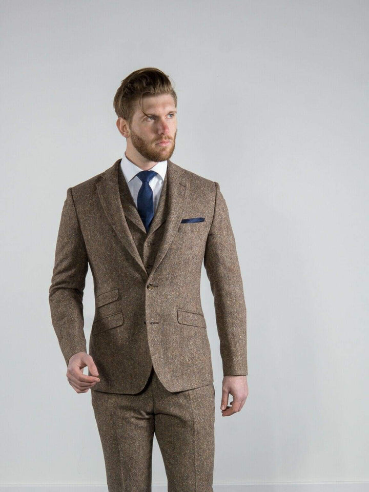 Torre Elton Tweed 100% Wool Mens Brown Donegal Tweed Jacket - Suit & Tailoring