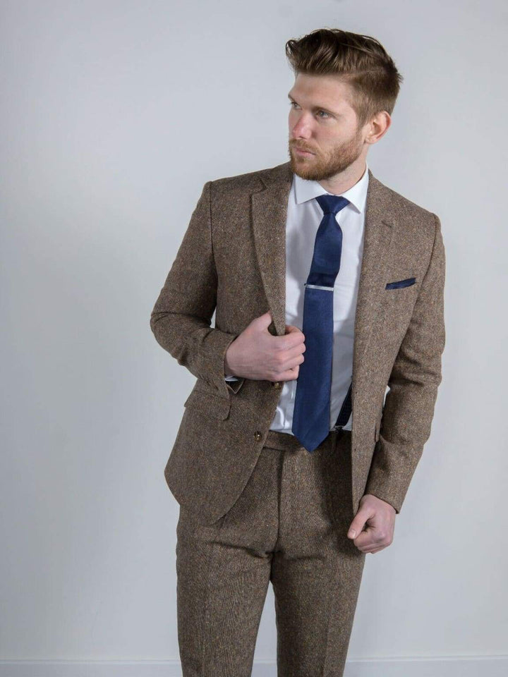 Torre Elton Tweed 100% Wool Mens Brown Donegal Tweed Jacket - Suit & Tailoring