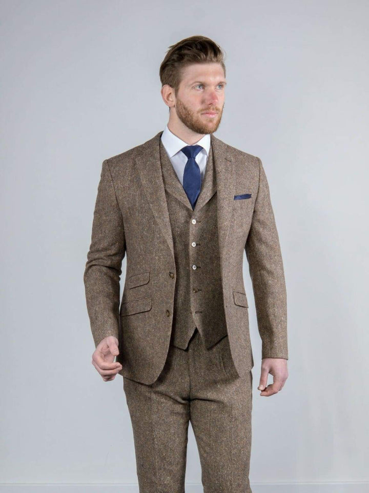Torre Elton Tweed Mens Brown 100% Donegal Wool Waistcoat - Suit & Tailoring
