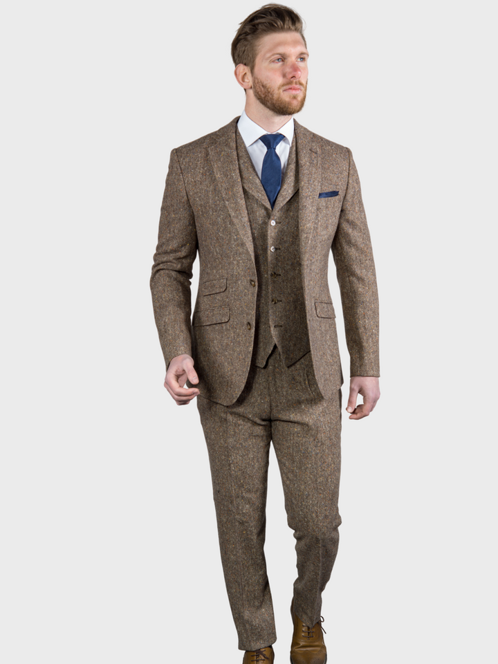 Torre Elton Tweed Men's Brown Donegal Tweed Trousers - HIRE5 Menswear