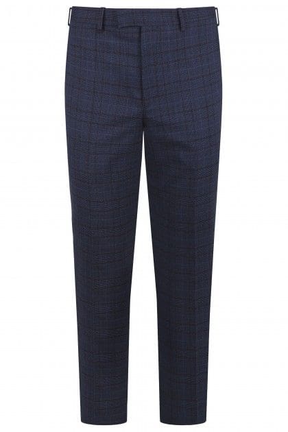Torre Graf Blue Check Men’s Trouser - 32S - Suit & Tailoring