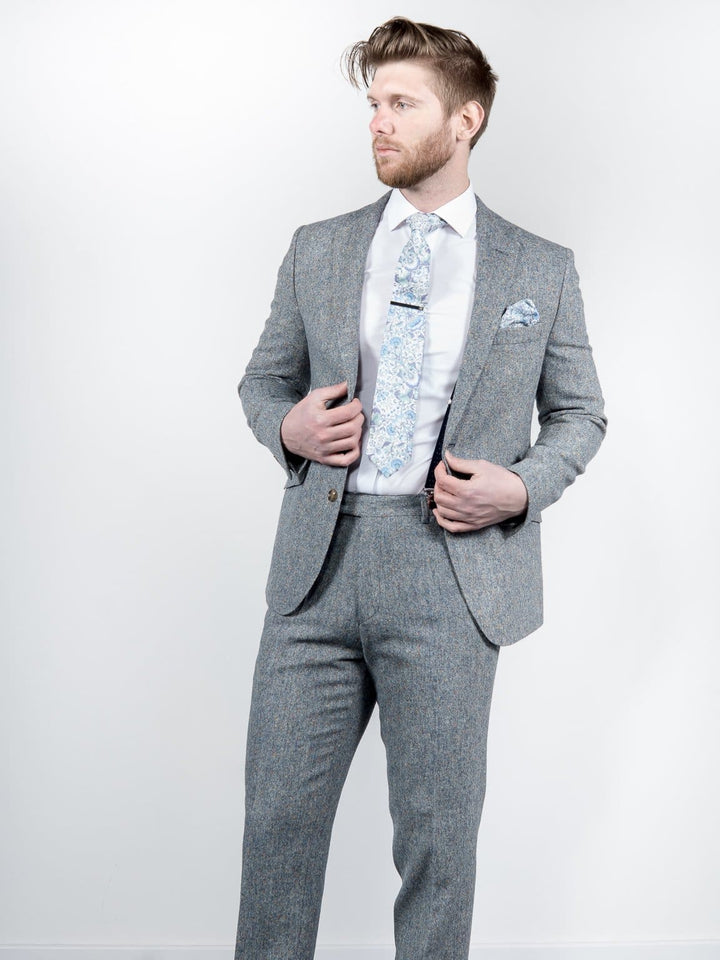 Ice Blue 100% Donegal Wool Tweed Blazer - Suit & Tailoring