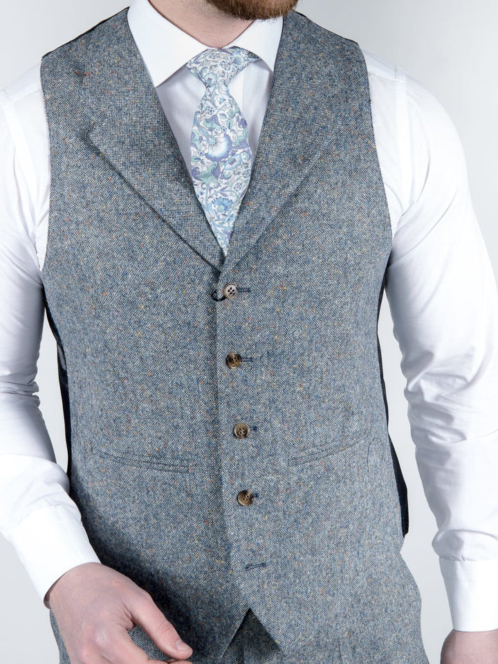 Torre Mens Blue 100% Wool Donegal Tweed Waistcoat - 36R - Suit & Tailoring