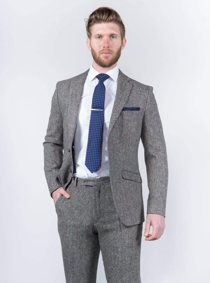 Torre Mens Grey 100% Wool Donegal Tweed Blazer - Suit & Tailoring