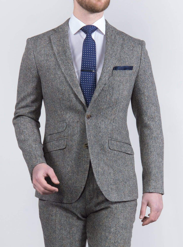 Torre Mens Grey 100% Wool Donegal Tweed Blazer - 38S - Suit & Tailoring