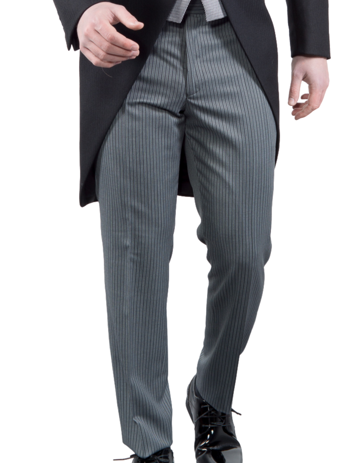 Dobell 100 Wool Black Herringbone Morning Suit with Striped Trousers   Dobell