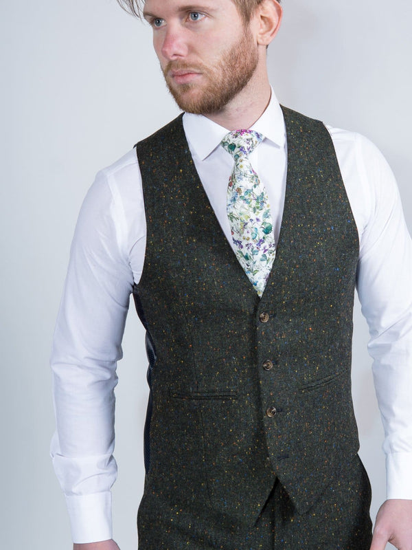 Torre Moss Mens Green 100% Wool Donegal Tweed Waistcoat - 36R - Suit & Tailoring