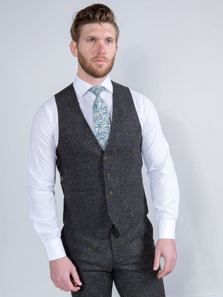 Torre Taylor Mens Grey 100% Wool Donegal Tweed Waistcoat - 36R - Suit & Tailoring