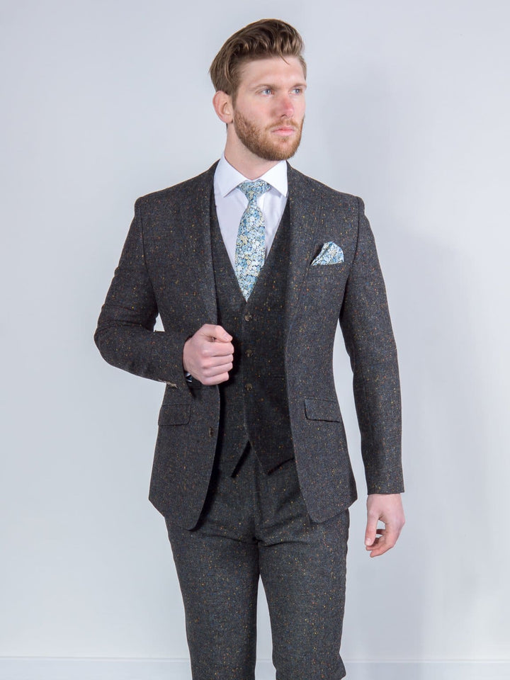Torre Taylor Mens Grey 100% Wool Donegal Tweed Waistcoat - Suit & Tailoring