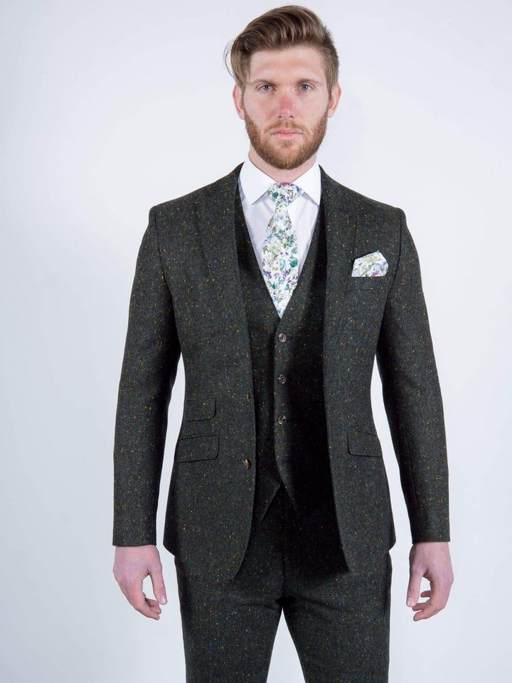 Torre Tweed 100% Wool Mens Green Donegal Tweed Jacket - Suit & Tailoring