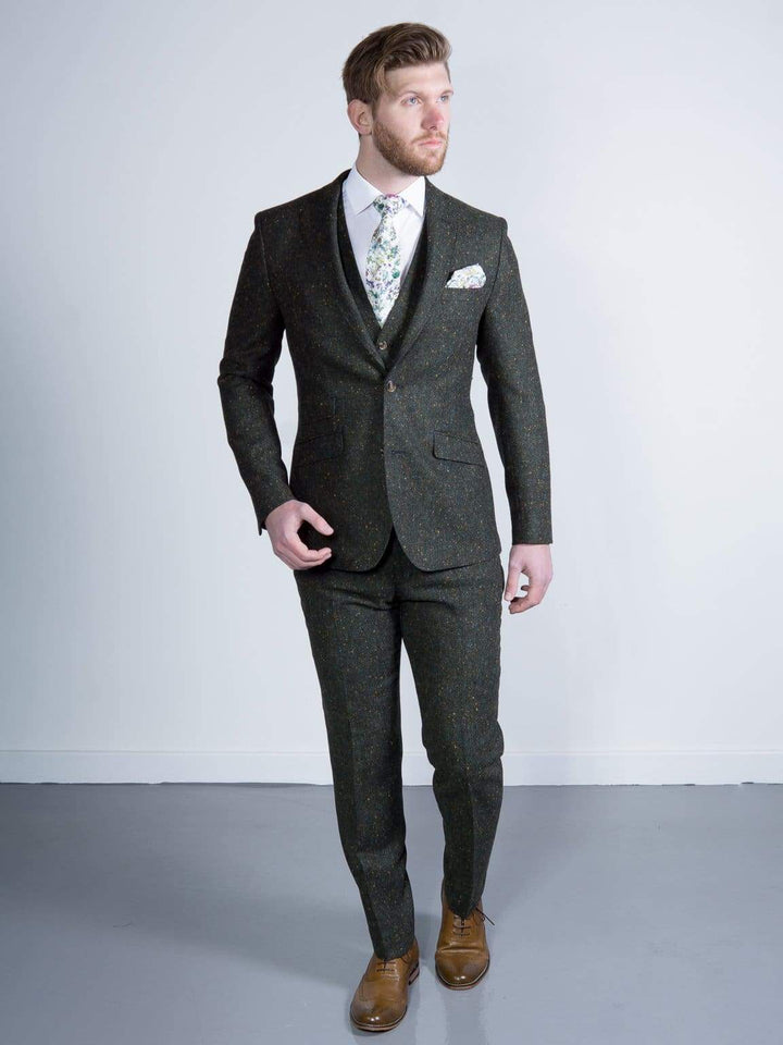 Torre Tweed 100% Wool Mens Green Donegal Tweed Jacket - Suit & Tailoring