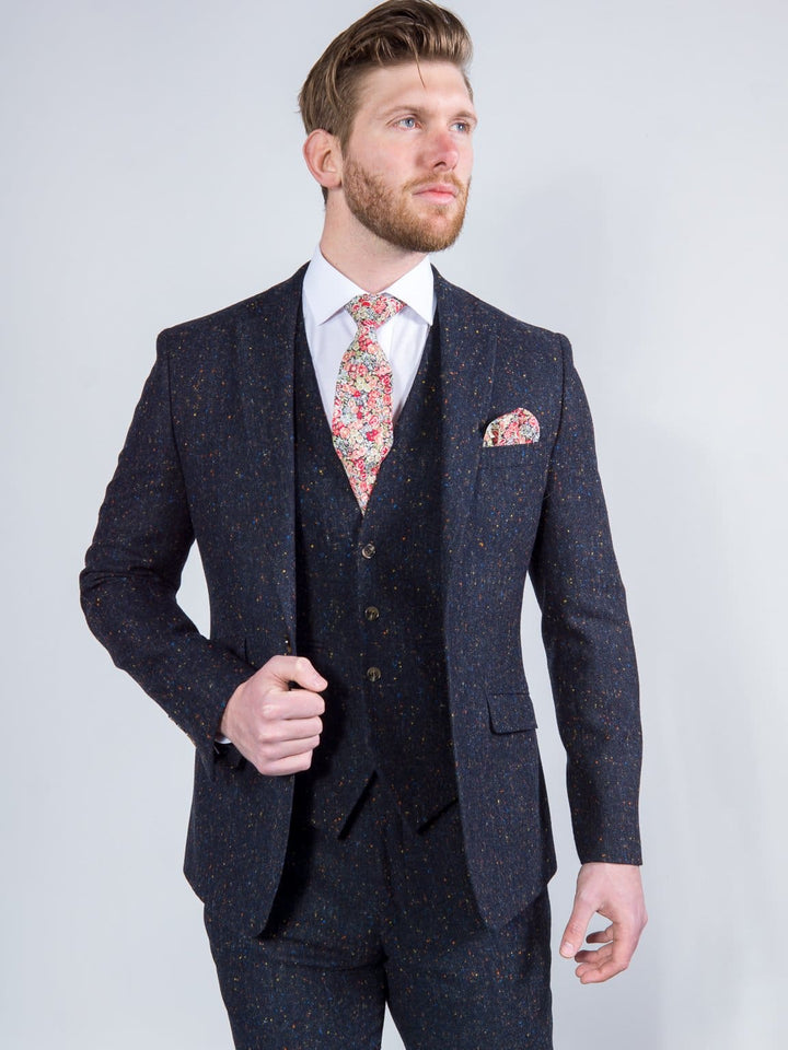 Torre Tweed 100% Wool Mens Navy Donegal Tweed Jacket - Suit & Tailoring
