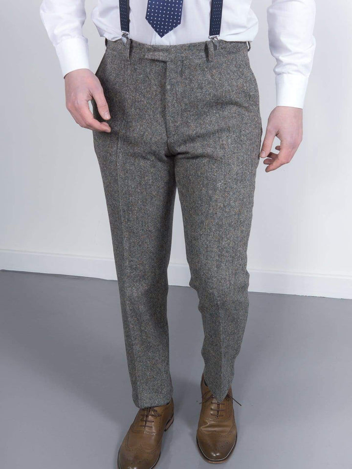 Torre Tweed Mens Grey Donegal Tweed Trousers - Suit & Tailoring