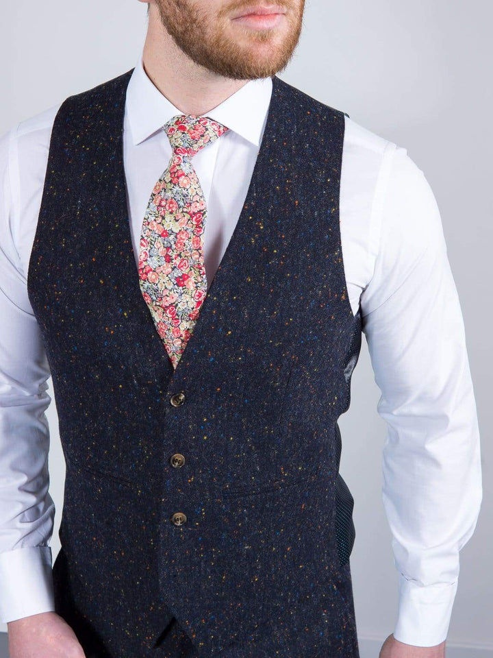 Torre Tweed Mens Navy 100% Wool Donegal Tweed Waistcoat - 36R - Suit & Tailoring