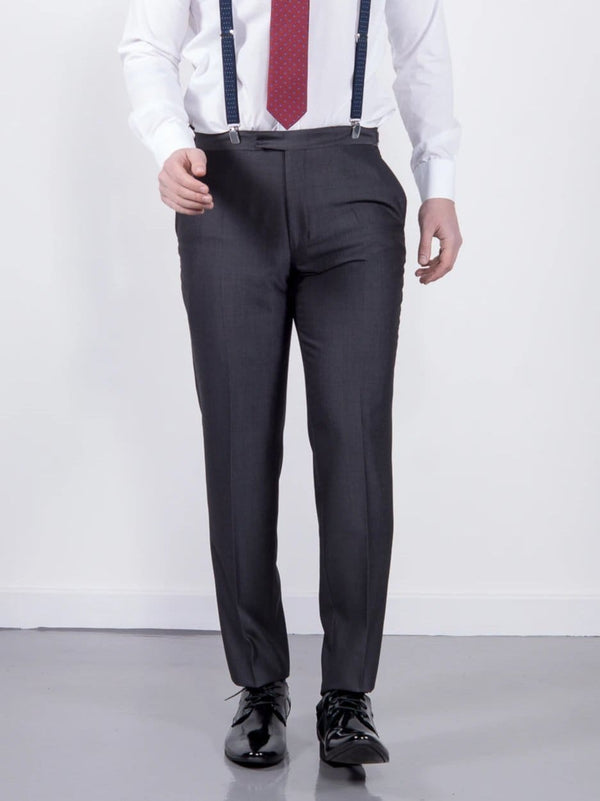 Wedding Special Torre Mohair Tailored Fit Charcoal Suit Trousers - 32S - Suit & Tailoring