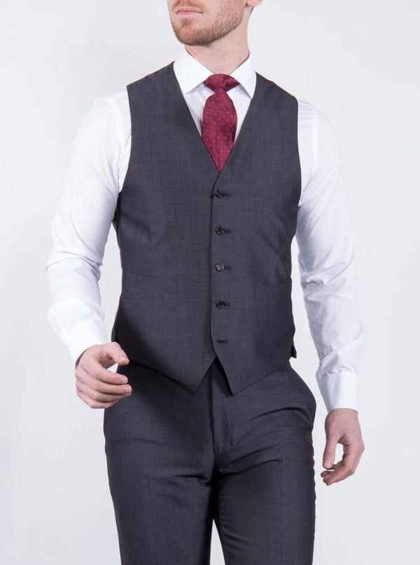 Wedding Special Torre Mohair Tailored Fit Charcoal Suit Waistcoat - 34R - Suit & Tailoring