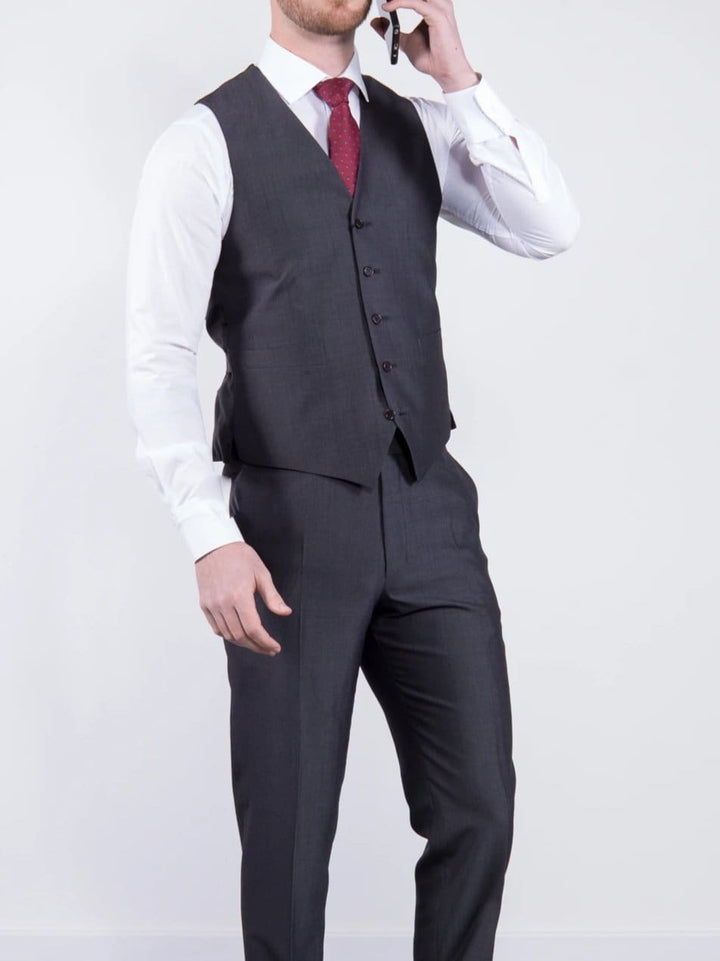 Wedding Special Torre Mohair Tailored Fit Charcoal Suit Waistcoat - Suit & Tailoring