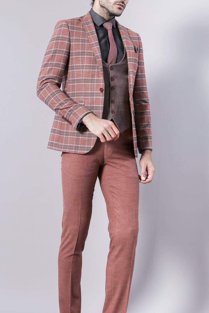 Marco Prince Mens 3 Piece Orange Mix & Match Slim Fit Tweed Suit - Suit & Tailoring